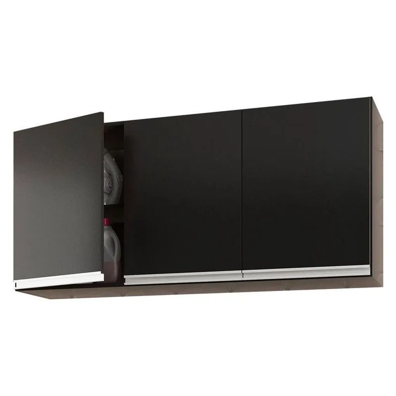 Armário De Parede área De Serviço E Lavanderia 120cm Com 03 Portas 100% Mdf Preto - Abmaza