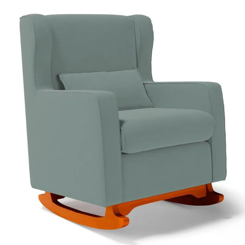 Poltrona De Amamentação E Descanso Zoe Com Base Balanço Veludo Acqua - Desk Design
