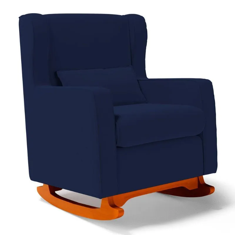 Poltrona De Amamentação E Descanso Zoe Com Base Balanço Veludo Azul Marinho - Desk Design