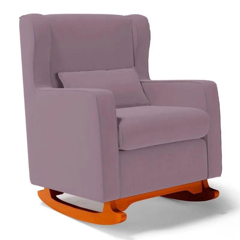 Poltrona De Amamentação E Descanso Zoe Com Base Balanço Veludo Rosê - Desk Design