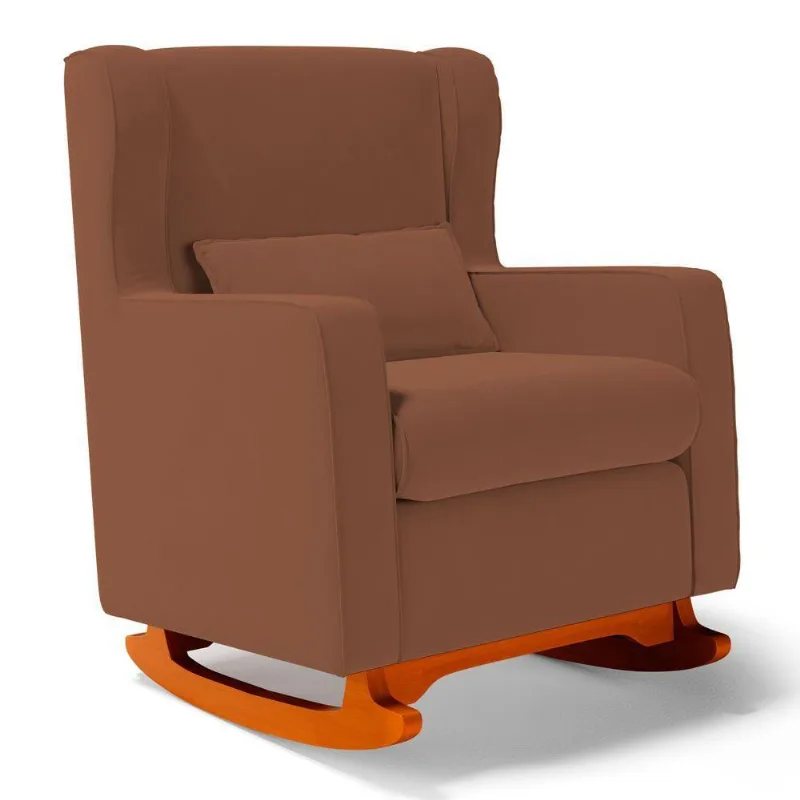 Poltrona De Amamentação E Descanso Zoe Com Base Balanço Veludo Terracota - Desk Design