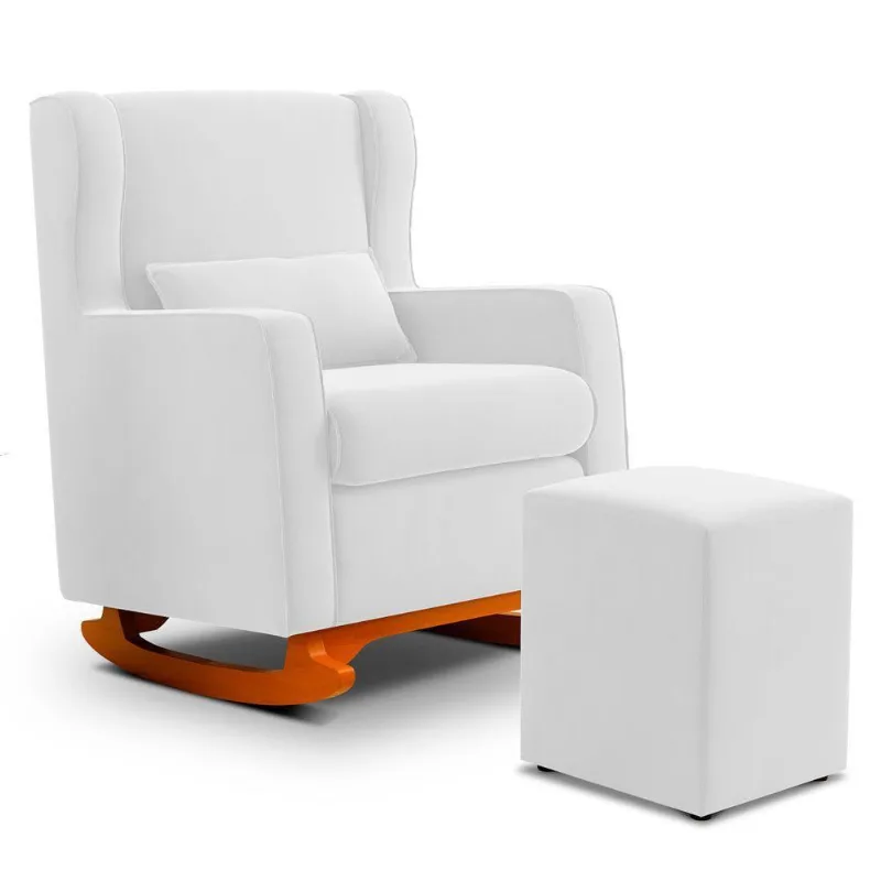 Poltrona De Amamentação E Descanso Zoe Com Base Balanço E Puff Sintético Branco - Desk Design