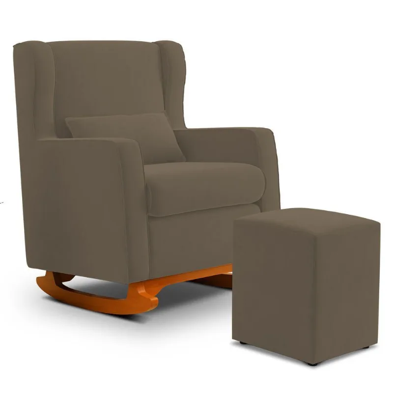 Poltrona De Amamentação E Descanso Zoe Com Base Balanço E Puff Suede Capuccino - Desk Design