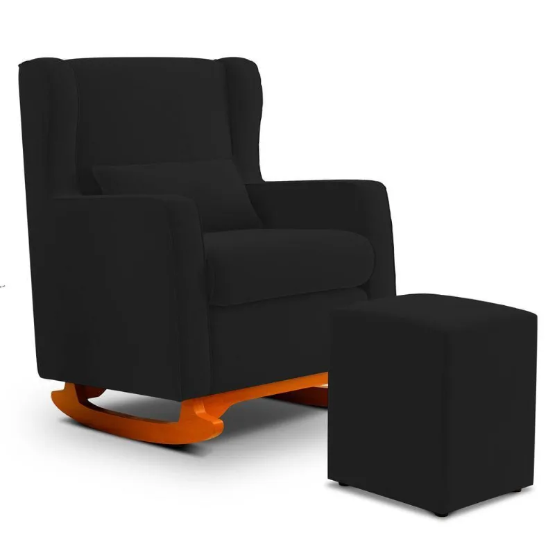 Poltrona De Amamentação E Descanso Zoe Com Base Balanço E Puff Suede Preto - Desk Design
