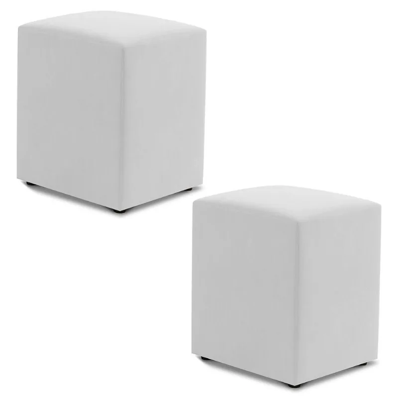 Kit 02 Puffs Decorativos Sala De Estar Quadrado 36x47cm Sintético Branco - Desk Design