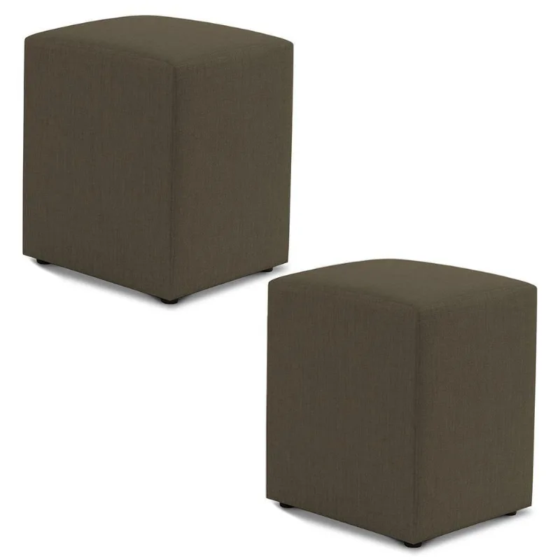 Kit 02 Puffs Decorativos Sala De Estar Quadrado 36x47cm Linho Cacau - Desk Design