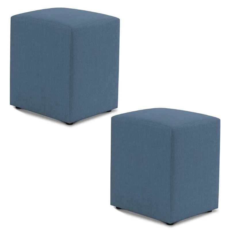 Kit 02 Puffs Decorativos Sala De Estar Quadrado 36x47cm Linho Denim - Desk Design