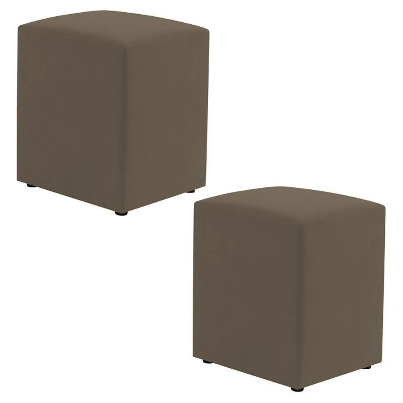 Kit 02 Puffs Decorativos Sala De Estar Quadrado 36x47cm Suede Capuccino - Desk Design
