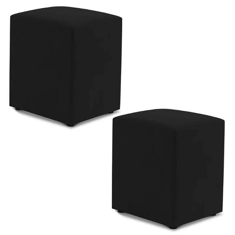 Kit 02 Puffs Decorativos Sala De Estar Quadrado 36x47cm Suede Preto - Desk Design