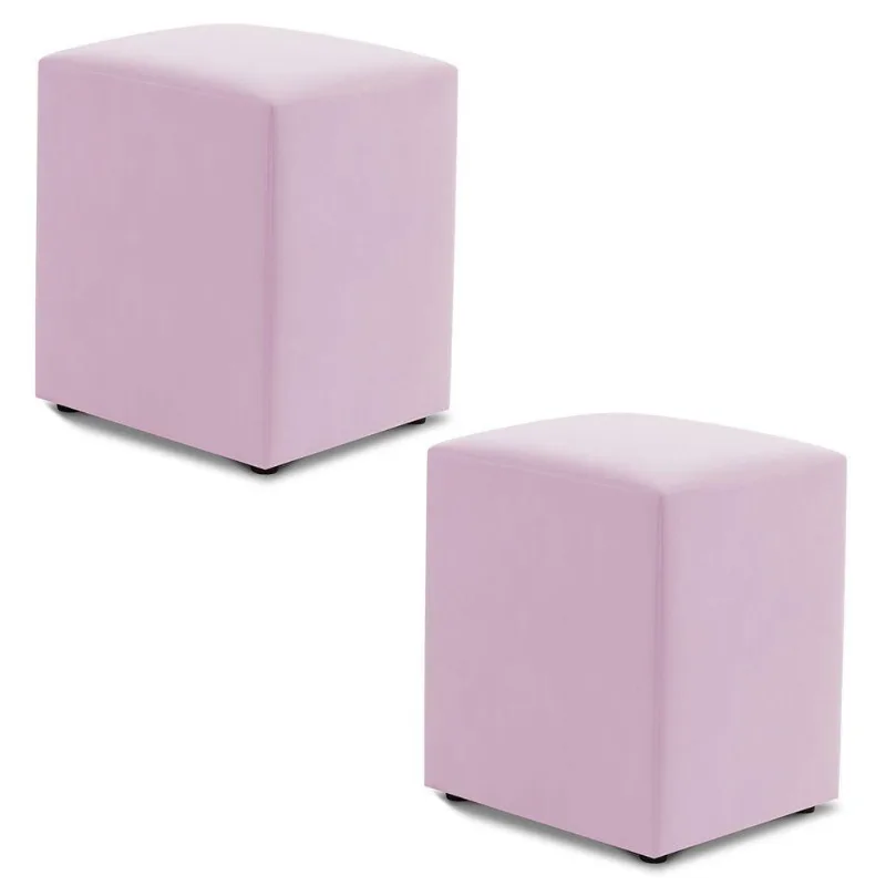 Kit 02 Puffs Decorativos Sala De Estar Quadrado 36x47cm Suede Rosa Bebê - Desk Design