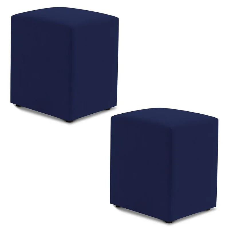 Kit 02 Puffs Decorativos Sala De Estar Quadrado 36x47cm Veludo Azul Marinho - Desk Design