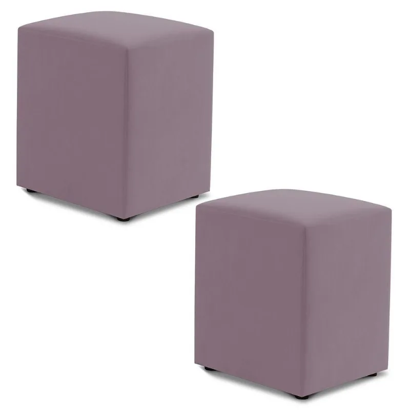 Kit 02 Puffs Decorativos Sala De Estar Quadrado 36x47cm Veludo Rosê - Desk Design