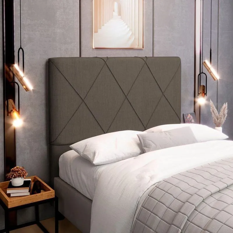 Cabeceira Cama Box Casal Queen Size Mel 160cm Com Frame Linho Marrom - Desk Design