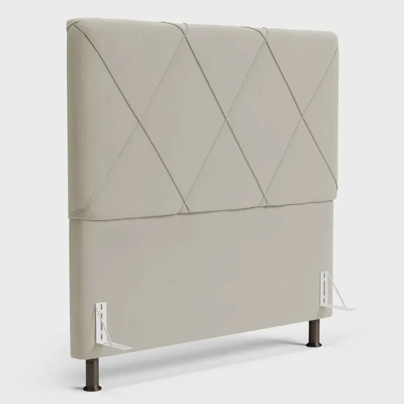Cabeceira Cama Box Casal Queen Size Mel 160cm com Frame Veludo Bege - Desk Design
