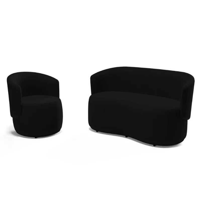 Kit Poltrona E Namoradeira Aisha Orgânica Suede Preto