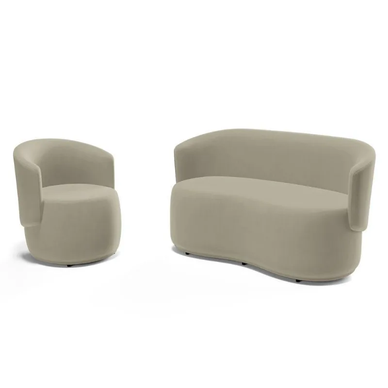 Kit Poltrona E Namoradeira Aisha Orgânica Suede Bege