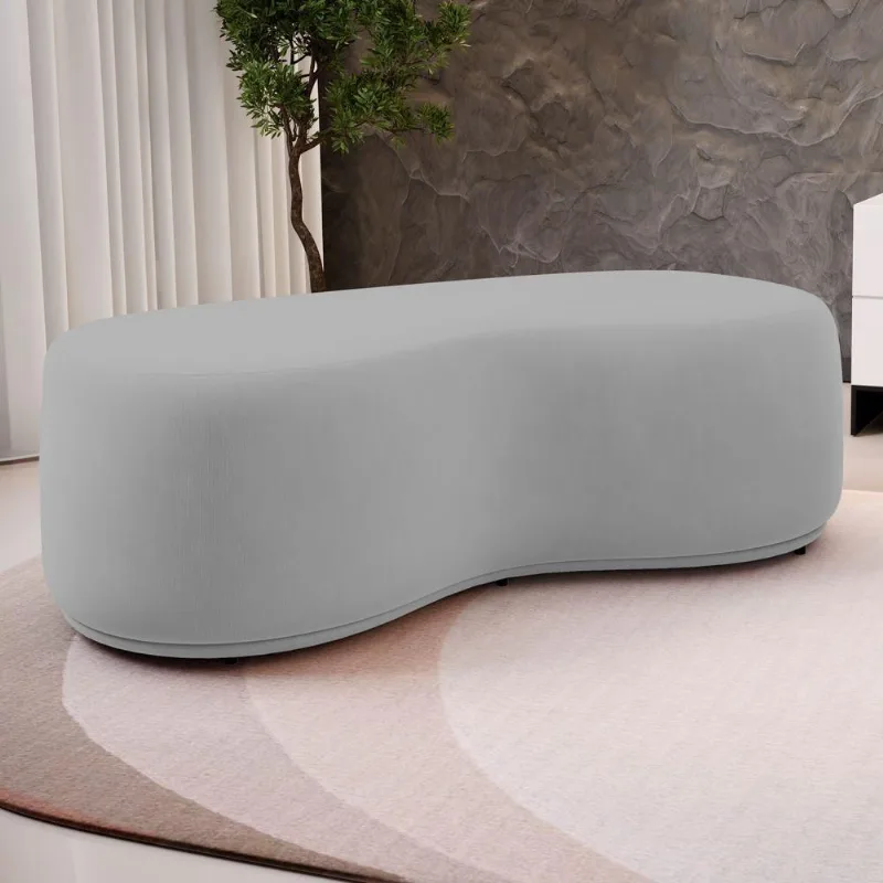 Puff Decorativo Living Aisha Orgânico 02 Lugares Veludo Cinza Claro - Desk Design