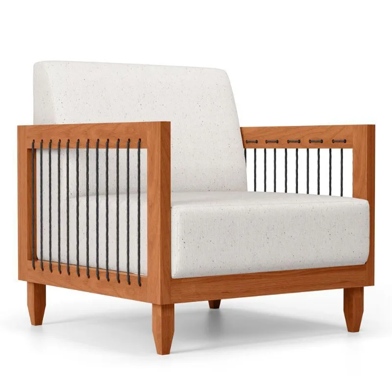 Poltrona Decorativa Varanda Samoa Madeira Maciça Com Cordas Náutica Linho Natural - Desk Design