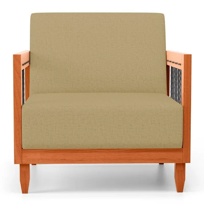 Poltrona Decorativa Varanda Samoa Madeira Maciça Com Cordas Náutica Linho Dourado - Desk Design