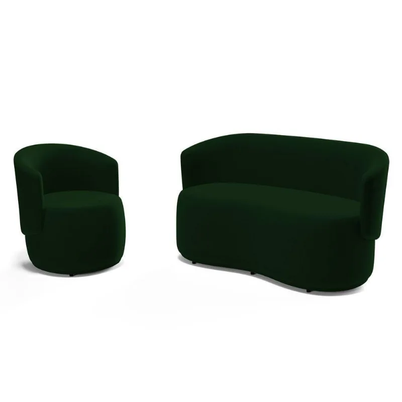 Kit Poltrona E Namoradeira Aisha Orgânica Veludo Verde Escuro - Desk Design