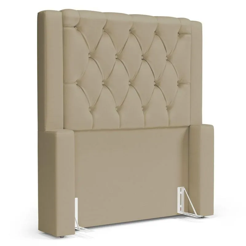 Cabeceira Atena Para Cama Box Solteiro 90cm Capitonê Com Frame Suede Bege - Desk Design