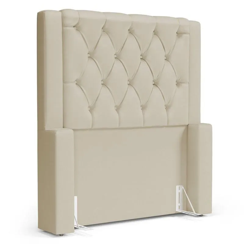 Cabeceira Atena Para Cama Box Solteiro 90cm Capitonê Com Frame Suede Bege Claro - Desk Design