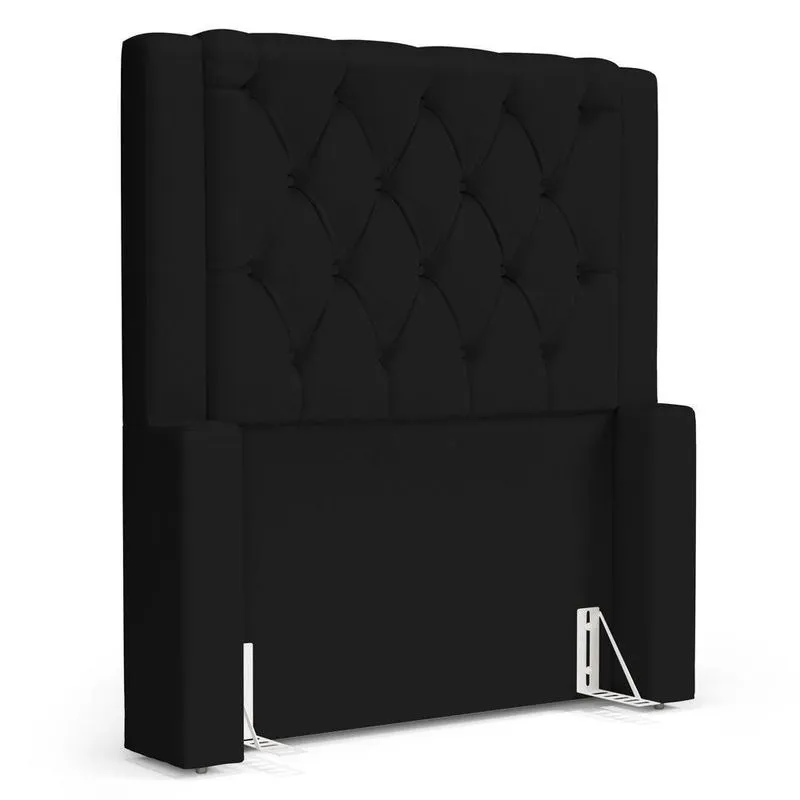 Cabeceira Atena Para Cama Box Solteiro 90cm Capitonê Com Frame Sintético Preto - Desk Design