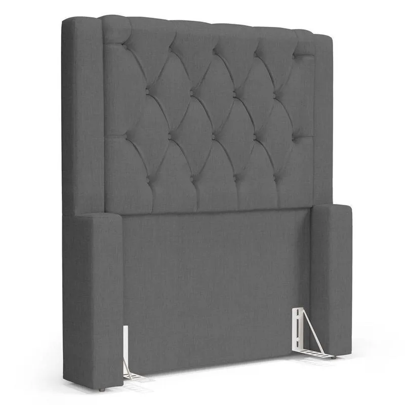 Cabeceira Atena Para Cama Box Solteiro 90cm Capitonê Com Frame Linho Cinza Escuro - Desk Design