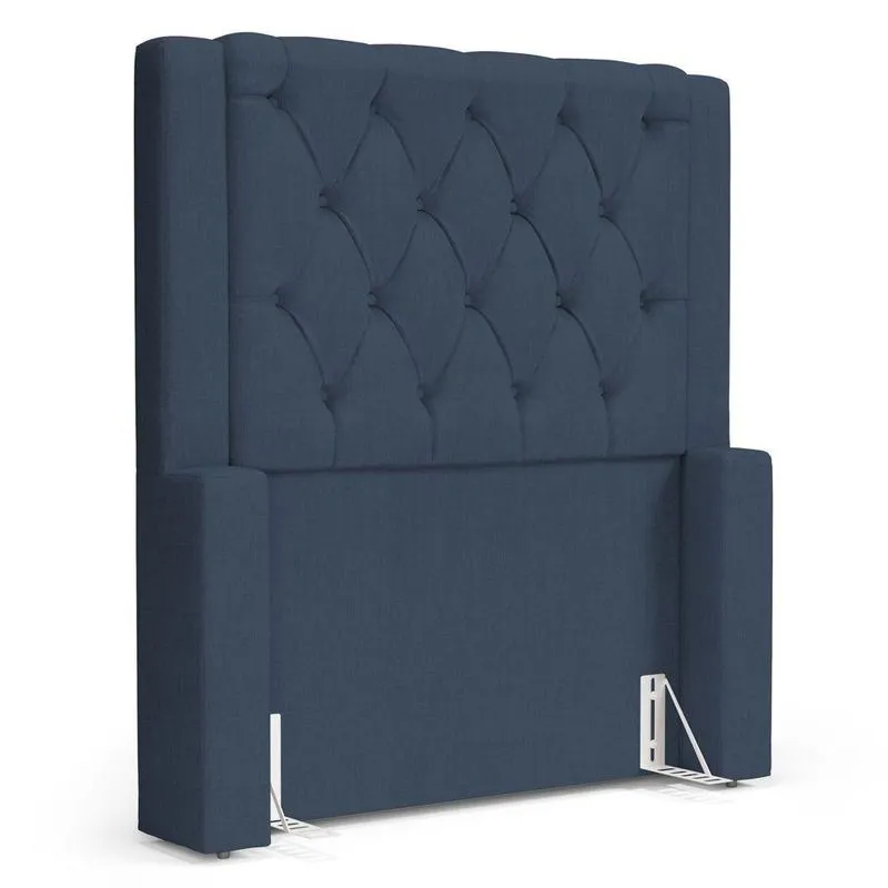 Cabeceira Atena Para Cama Box Solteiro 90cm Capitonê Com Frame Linho Azul - Desk Design
