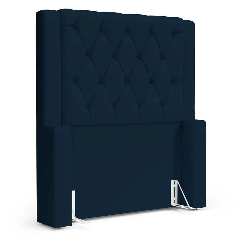 Cabeceira Atena Para Cama Box Solteiro 90cm Capitonê Com Frame Veludo Azul Marinho - Desk Design