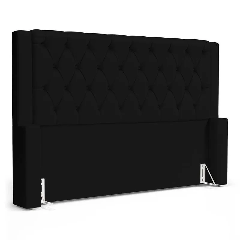 Cabeceira Atena Para Cama Box Casal Padrão 140cm Capitonê Com Frame Suede Preto - Desk Design