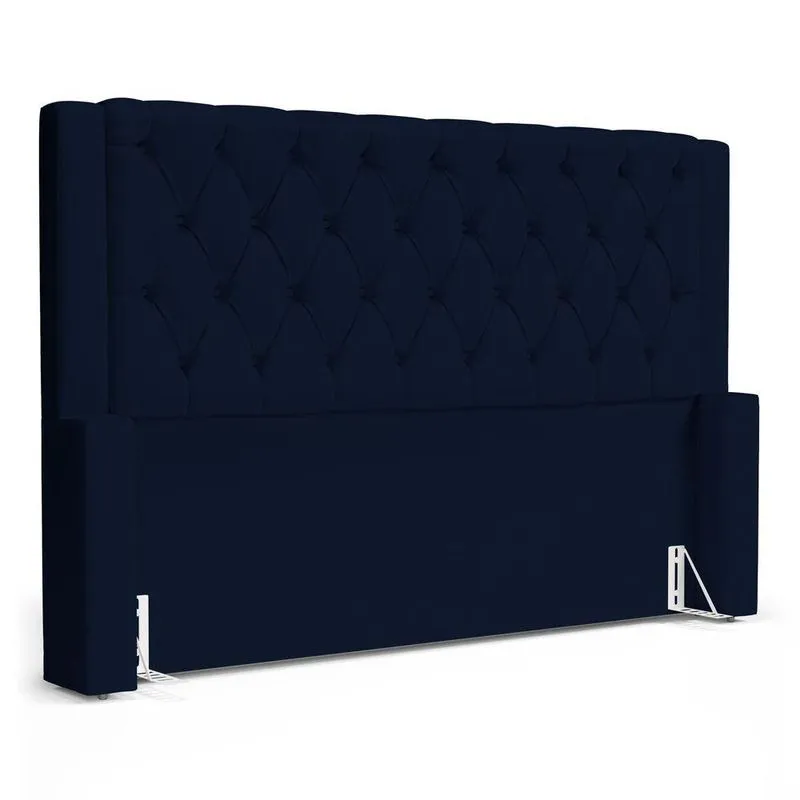 Cabeceira Atena Para Cama Box Casal Padrão 140cm Capitonê Com Frame Suede Azul Marinho - Desk Design