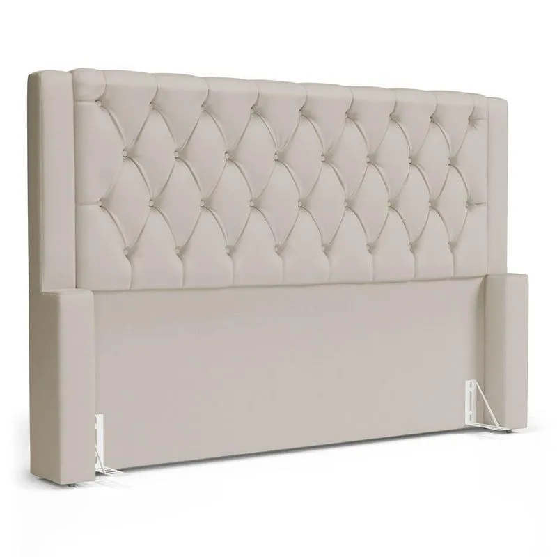 Cabeceira Atena Para Cama Box Casal Padrão 140cm Capitonê Com Frame Suede Bege Claro - Desk Design