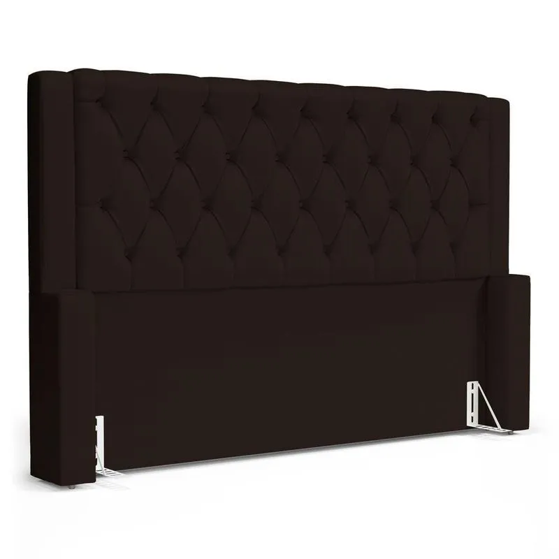Cabeceira Atena Para Cama Box Queen Size 160cm Capitonê Com Frame Suede Marrom - Desk Design