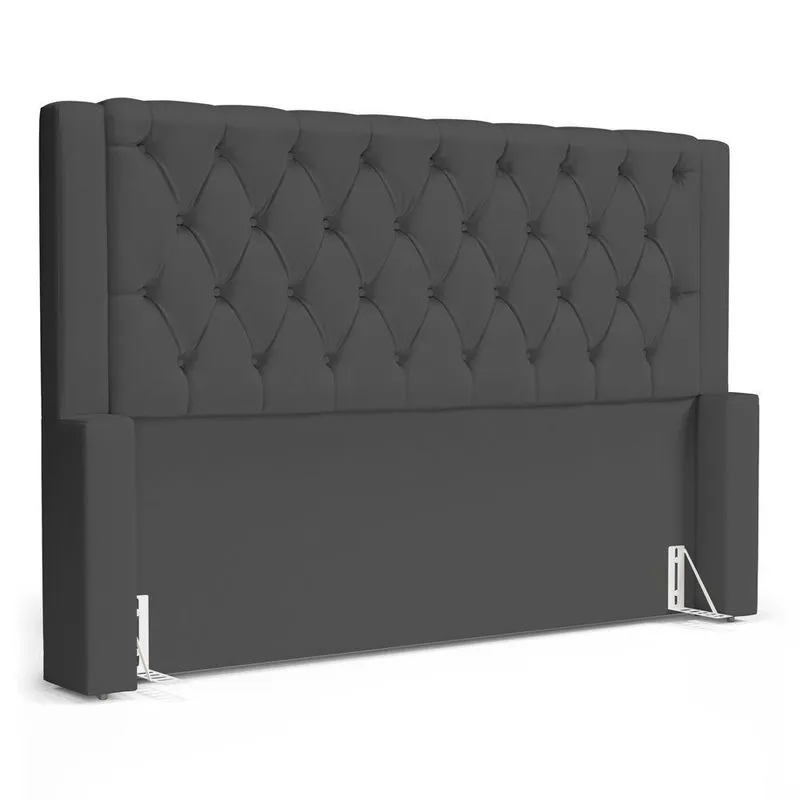 Cabeceira Atena Para Cama Box Queen Size 160cm Capitonê Com Frame Suede Cinza - Desk Design