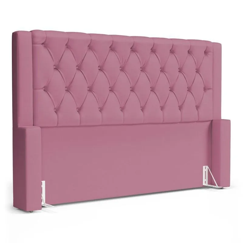 Cabeceira Atena Para Cama Box Queen Size 160cm Capitonê Com Frame Suede Rosa - Desk Design