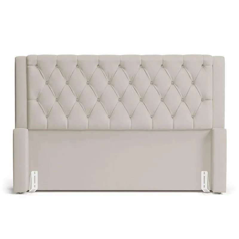Cabeceira Atena Para Cama Box Queen Size 160cm Capitonê Com Frame Suede Bege Claro - Desk Design