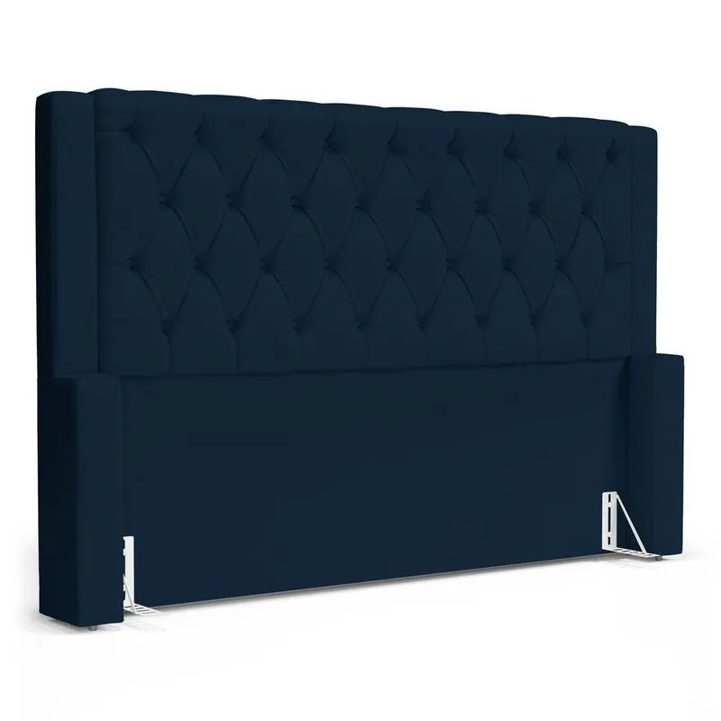 Cabeceira Atena Para Cama Box Queen Size 160cm Capitonê Com Frame Veludo Azul Marinho - Desk Design