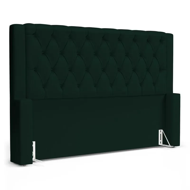 Cabeceira Atena Para Cama Box Queen Size 160cm Capitonê Com Frame Veludo Verde Escuro - Desk Design