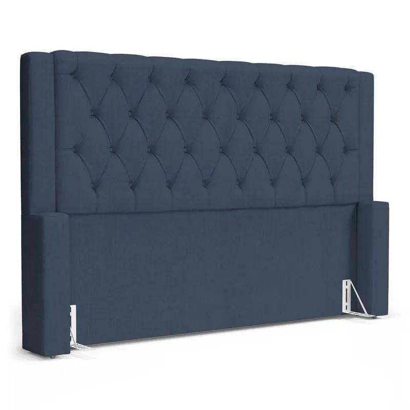 Cabeceira Atena Para Cama Box King Size 195cm Capitonê Com Frame Linho Azul - Desk Design
