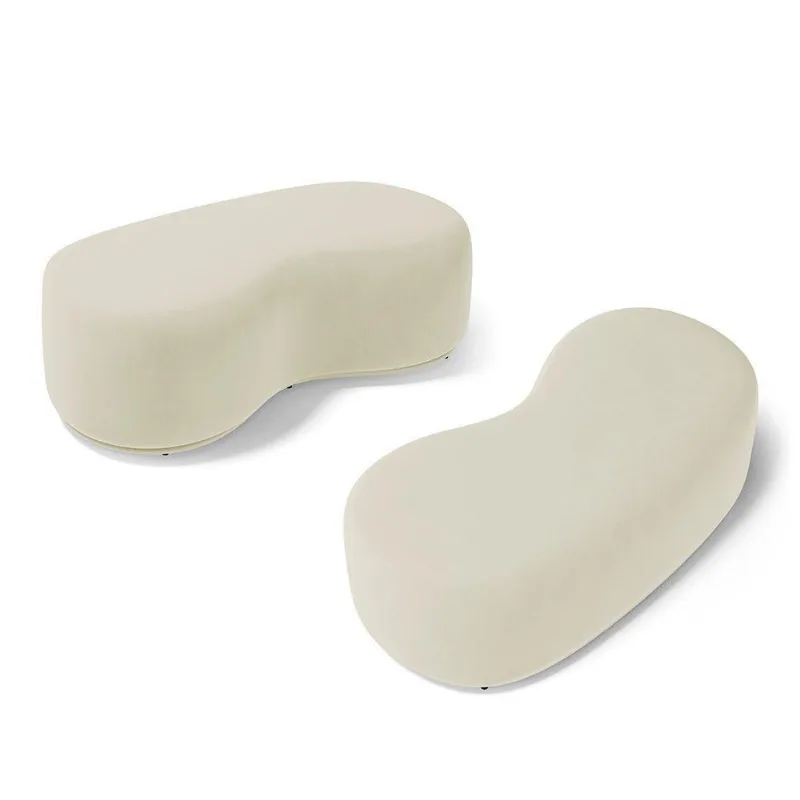 Kit 02 Puffs Decorativos Living Aisha Orgânico 02 Lugares Suede Bege Claro - Desk Design