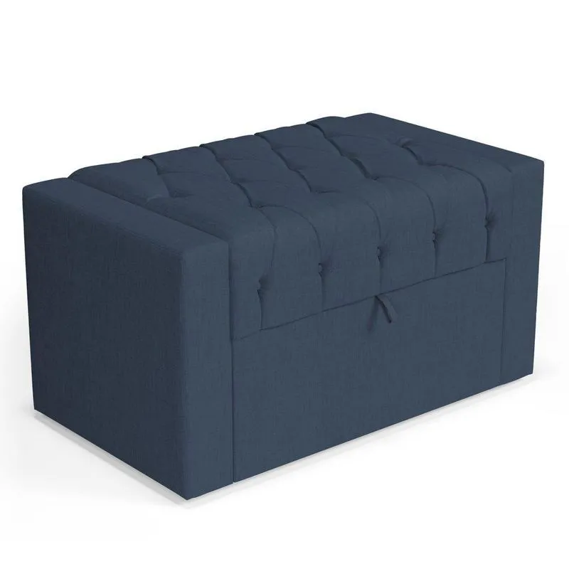 Calçadeira Báu Solteiro Atena 90cm Capitonê Linho Azul - Desk Design
