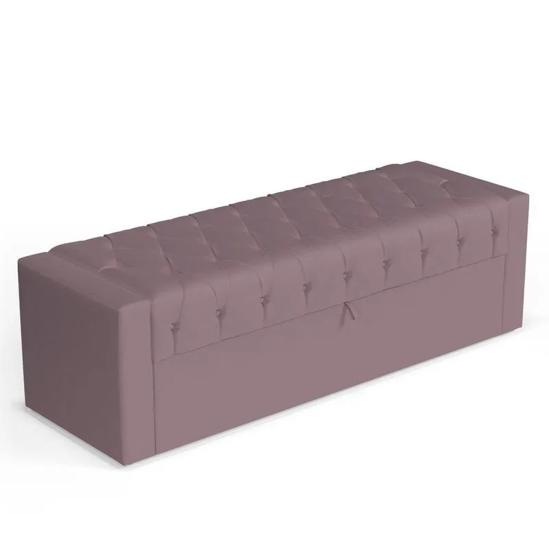 Calçadeira Báu Casal Padrão Atena 140cm Capitonê Veludo Rosê - Desk Design
