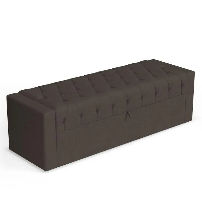 Calçadeira Báu Queen Size Atena 160cm Capitonê Linho Cacau - Desk Design