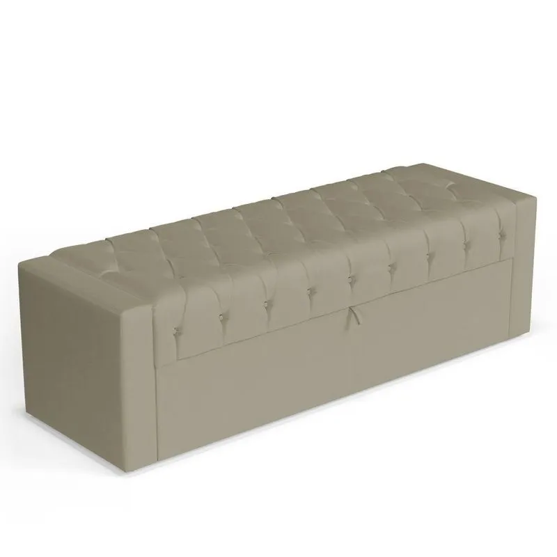 Calçadeira Báu Queen Size Atena 160cm Capitonê Veludo Bege - Desk Design
