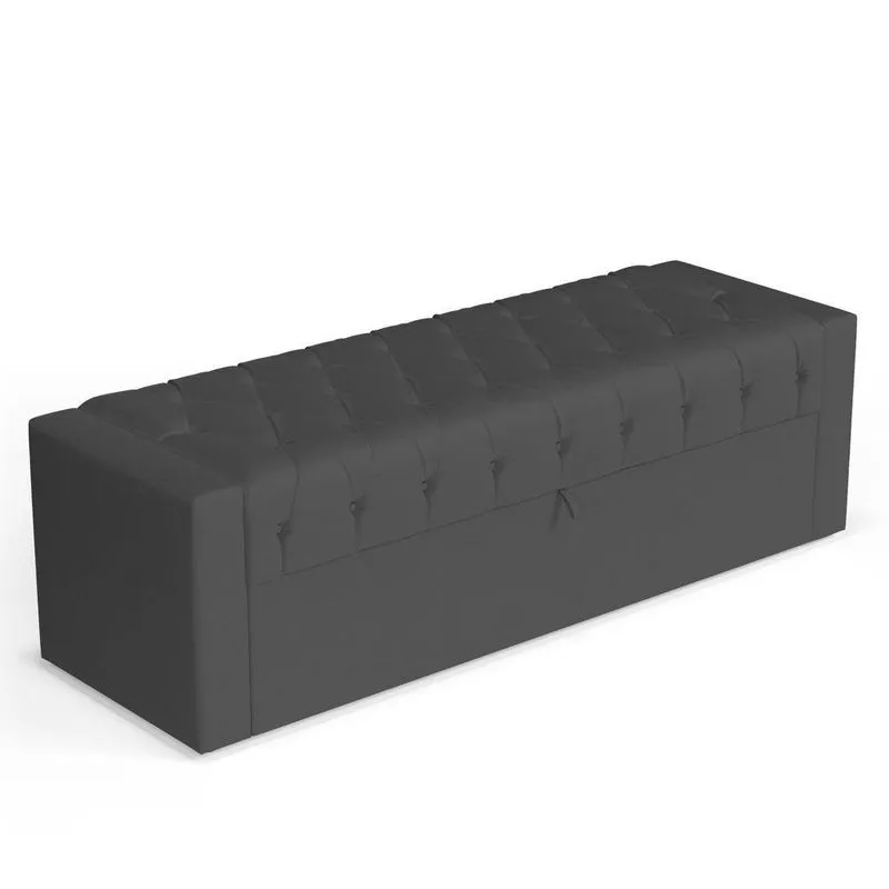 Calçadeira Báu King Size Atena 195cm Capitonê Suede Cinza - Desk Design