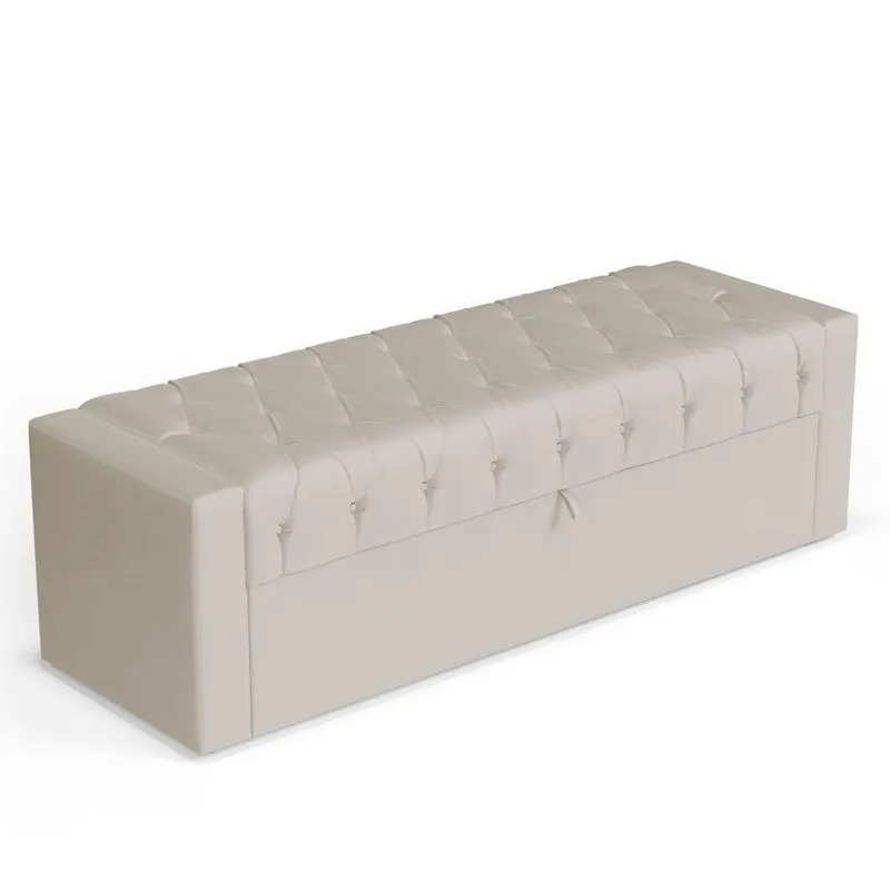 Calçadeira Báu King Size Atena 195cm Capitonê Suede Bege Claro - Desk Design