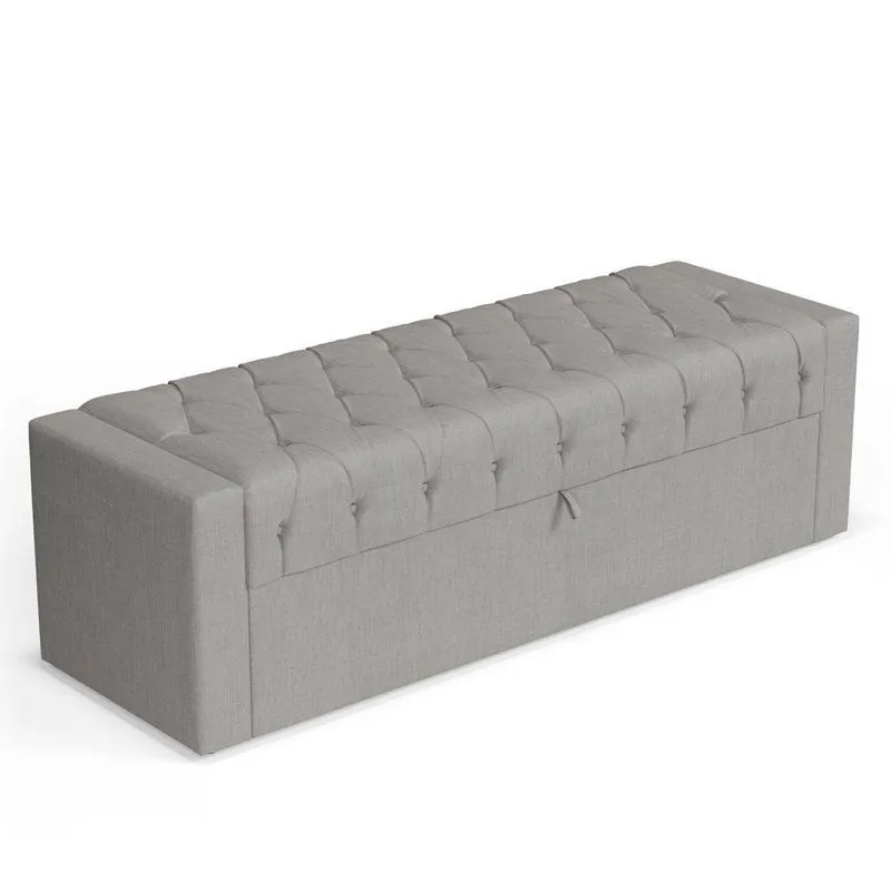 Calçadeira Báu King Size Atena 195cm Capitonê Linho Cinza Claro - Desk Design