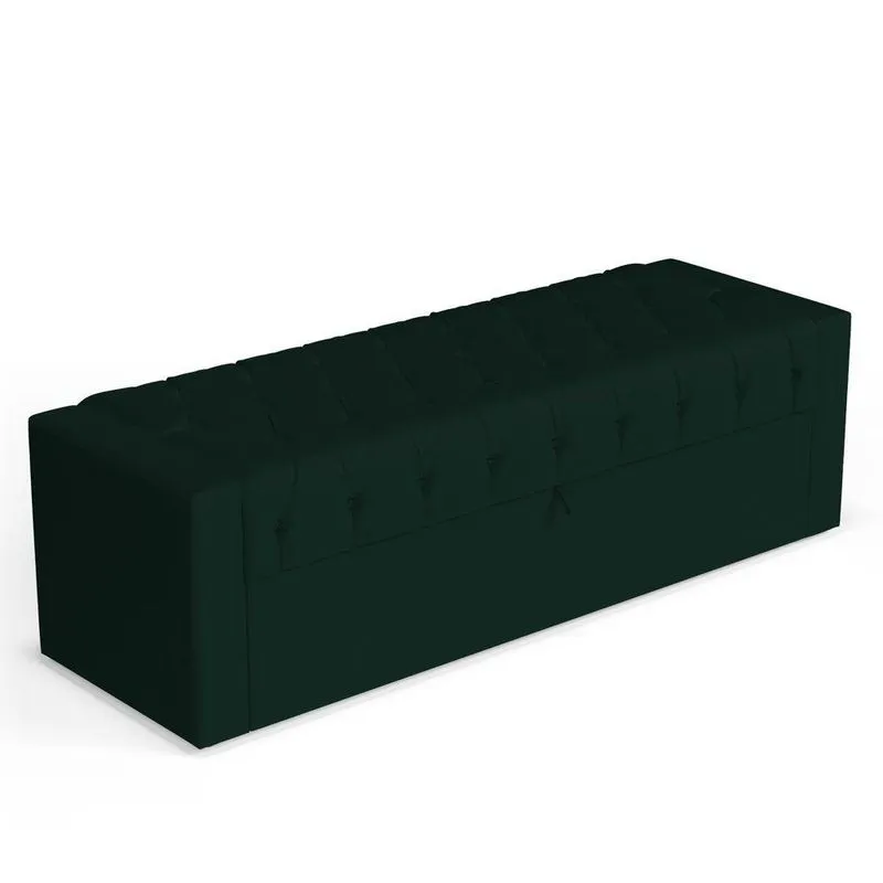 Calçadeira Báu King Size Atena 195cm Capitonê Veludo Verde Escuro - Desk Design