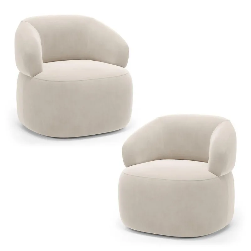 Kit 02 Poltronas Orgânicas Giratória Living Glee Veludo Bege - Abmaza
